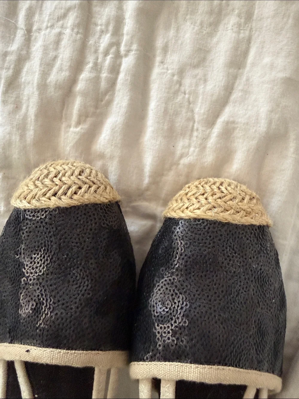 Joan Boyce Stacy Square B Black Sequin Espadrille Slingback Flats - Women's